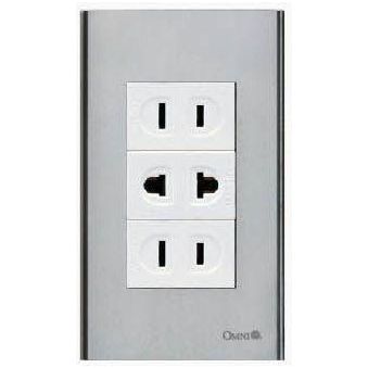 Omni SP3-WR/WU/WR-PK 2pc Regular Convenience Outlet & Universal Outlet in Stainless Plate (Wide Series) | Omni by KHM Megatools Corp. Main image