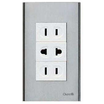 Omni SP3-WR/WU/WR-PK 2pc Regular Convenience Outlet & Universal Outlet in Stainless Plate (Wide Series) | Omni by KHM Megatools Corp. Main image