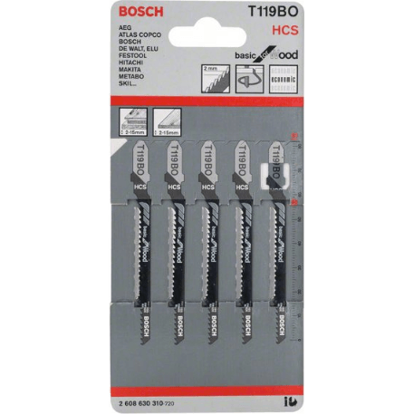 Bosch T119BO Jigsaw Blade (Tightest Curved Cut) Basic for Wood [2608630310] - KHM Megatools Corp. Main image