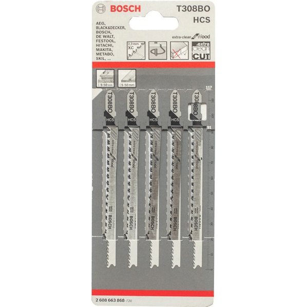 Bosch T308BO Jigsaw Blade (Extra Clean for Wood) Curved Cut [2608663868] - KHM Megatools Corp. Main image