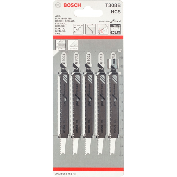 Bosch T308B Jigsaw Blade (Extra Clean for Wood) Straight Cut [2608663751] - KHM Megatools Corp. Main image