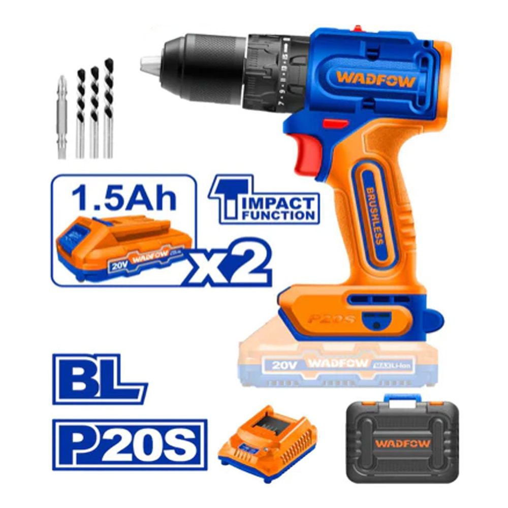 Wadfow WCDP551 Cordless Li-Ion Impact Drill 20V 1.5Ah