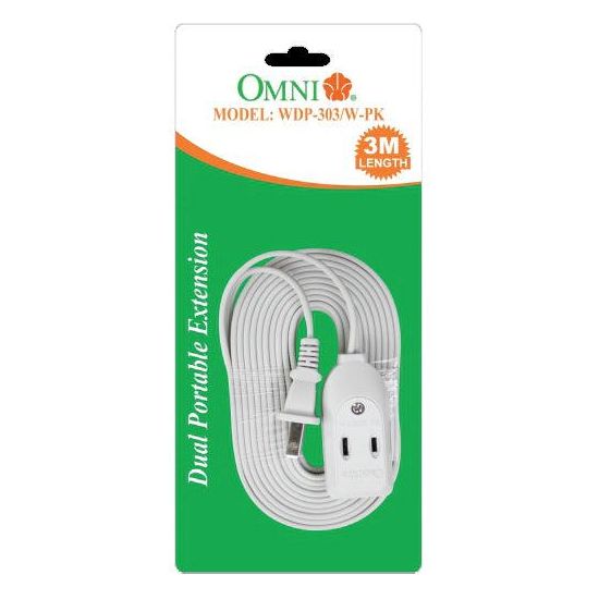 Omni WDP-303/W Dual Portable Extension Cord Set 3meters Wire 1,000 6A 250V | Omni by KHM Megatools Corp. Main image