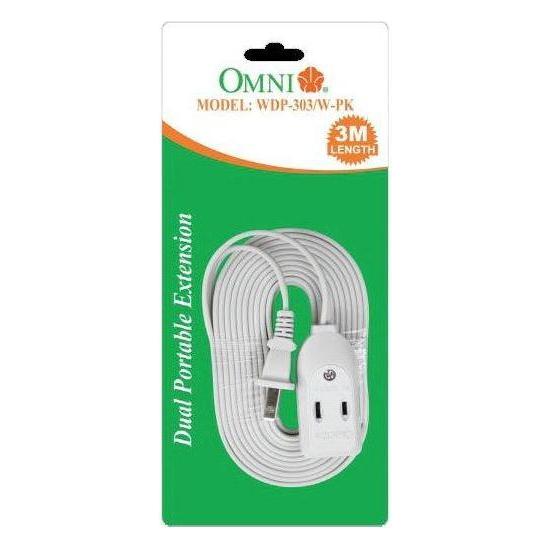 Omni WDP-303/W Dual Portable Extension Cord Set 3meters Wire 1,000 6A 250V | Omni by KHM Megatools Corp. Main image