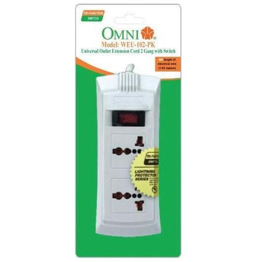 Omni WEU-102 Universal Outlet Extension Cord 2-Gang with Switch | Omni by KHM Megatools Corp. Main image