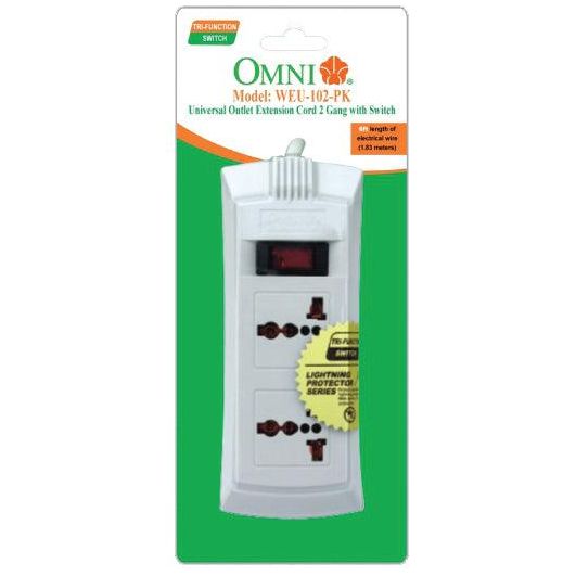 Omni WEU-102 Universal Outlet Extension Cord 2-Gang with Switch | Omni by KHM Megatools Corp. Main image