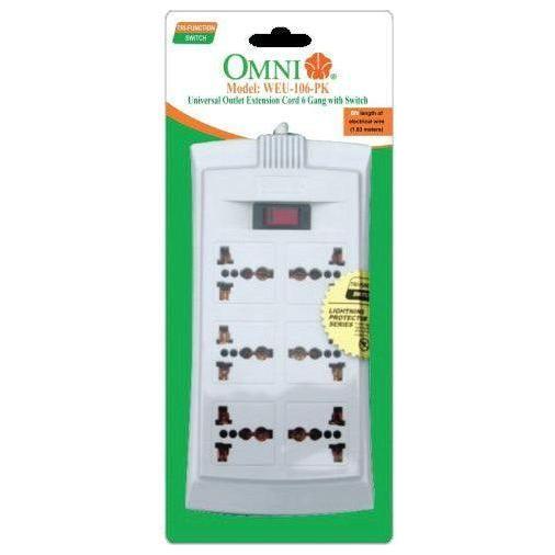 Omni WEU-106 Universal Outlet Extension Cord 6 Gang with Switch | Omni by KHM Megatools Corp. Main image