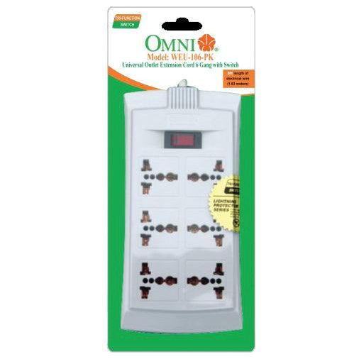 Omni WEU-106 Universal Outlet Extension Cord 6 Gang with Switch | Omni by KHM Megatools Corp. Main image