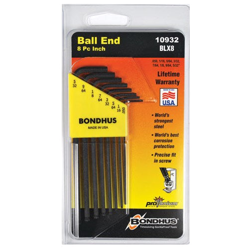 Bondhus 10932 (BLX8) PG 8pcs Ball End Tip Allen Wrench Key set 0.050-5/32" (long) - ToolsSavvy.ph