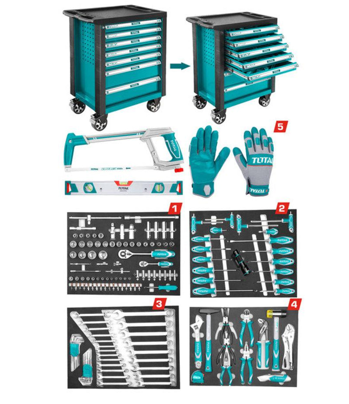 Total THPTCS71621 162pcs Hand Tools Set with Tool Cabinet - ToolsSavvy.ph