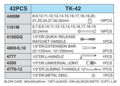 Hans TK-42 42pcs. Socket & Combination Wrench Set 1/2' Drive - ToolsSavvy.ph