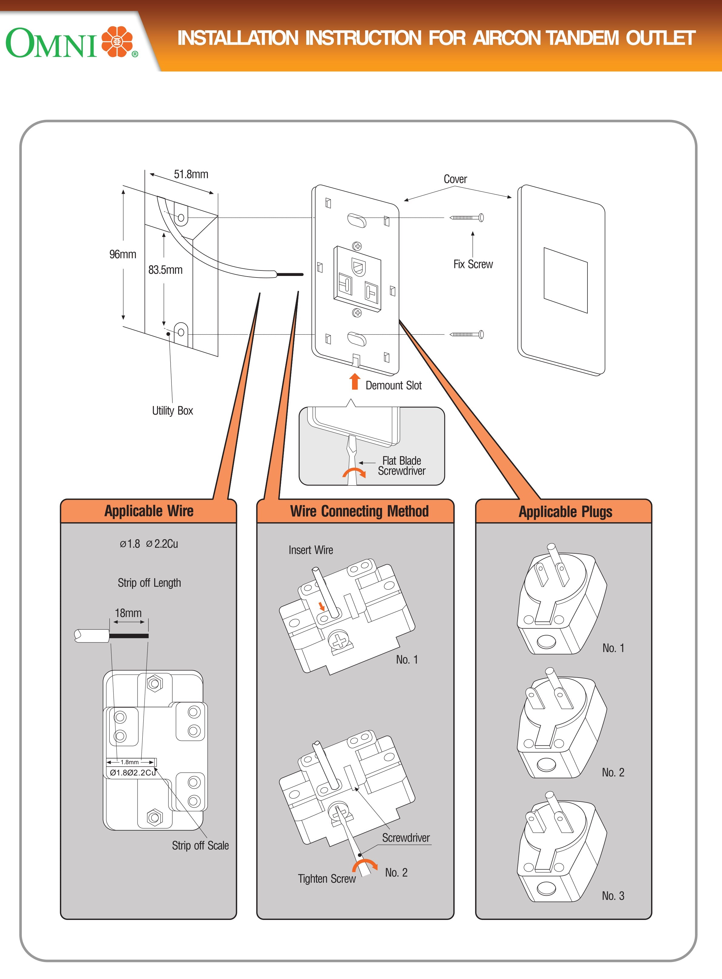 Omni SP1-WA Aircon Tandem Outlet in Stainless Plate 20A (Wide Series) - ToolsSavvy.ph