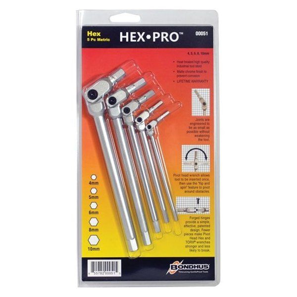 Bondhus 00050 Hex Pro™ Flexible Head Metric Hex Wrench Set 4-10mm - ToolsSavvy.ph